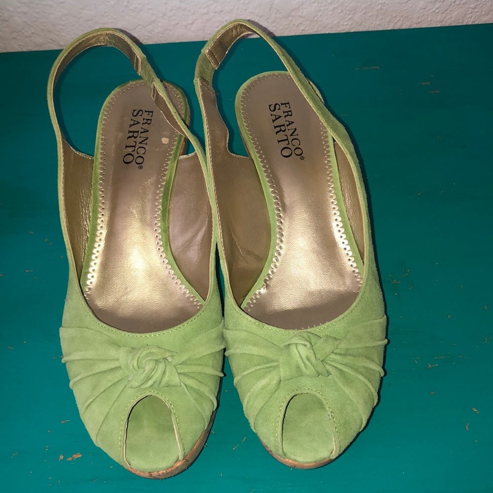 Franco Sarto Green Suede Platform Sandals Size 8